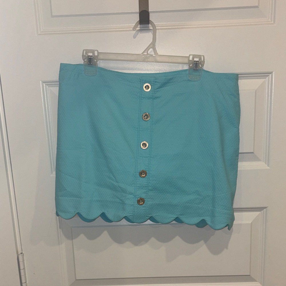 Lilly Pulitzer Turquoise Button-Front Scalloped Mini Skort